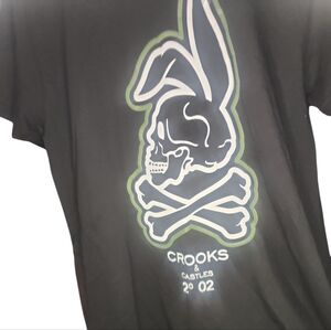 Crooks & Castles Black Tee with Skull and Bunny Graphic